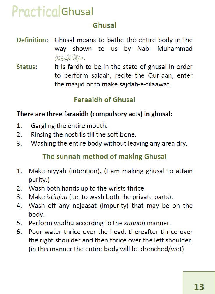 A Detailed Guideline to The Practical method of Wudhu, Ghusal, Salaah and Tayammum