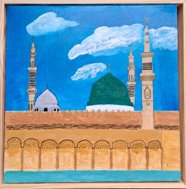 Islamic wall art - handmade painting: Masjid an Nabawi (Medina Munawara)