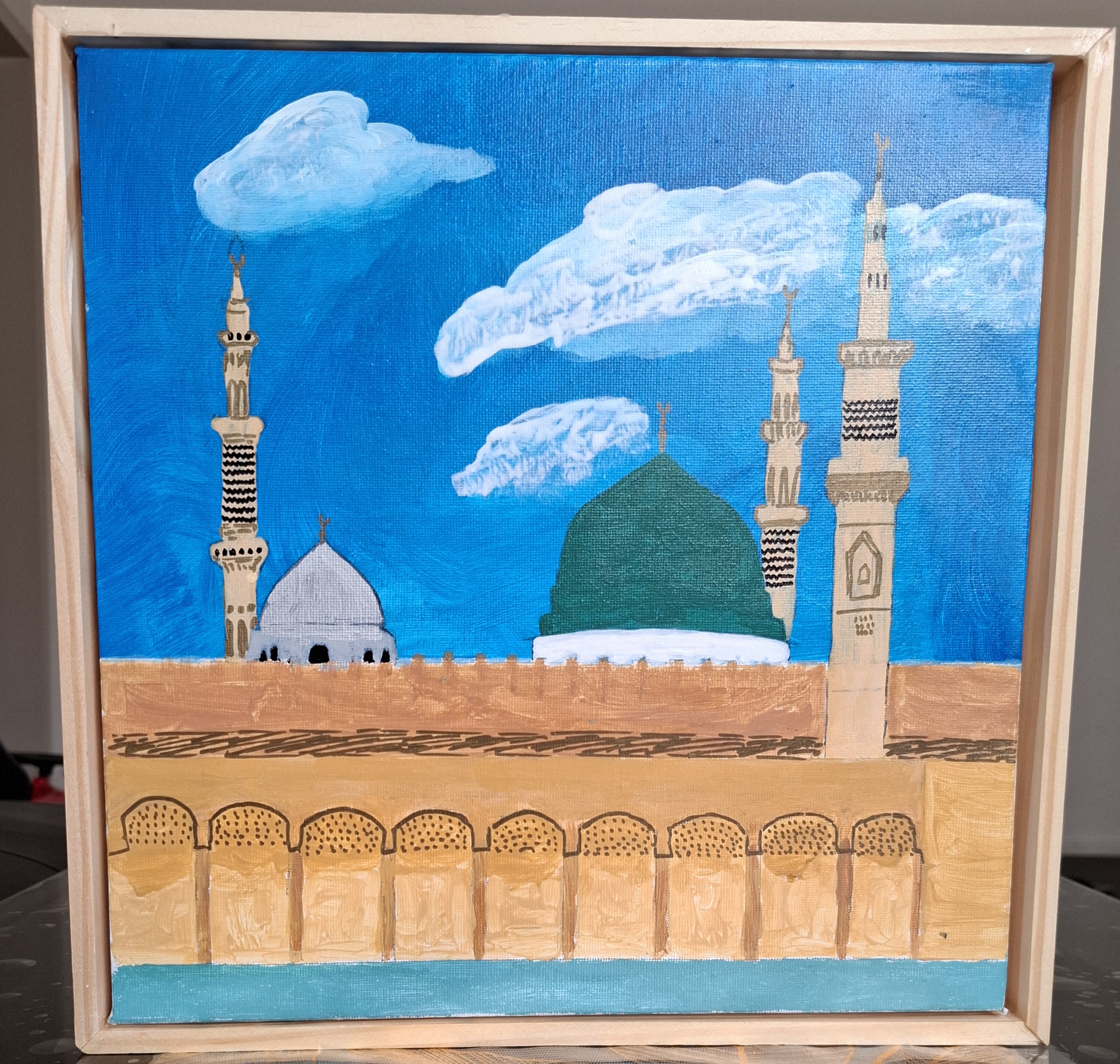 Islamic wall art - handmade painting: Masjid an Nabawi (Medina Munawara)